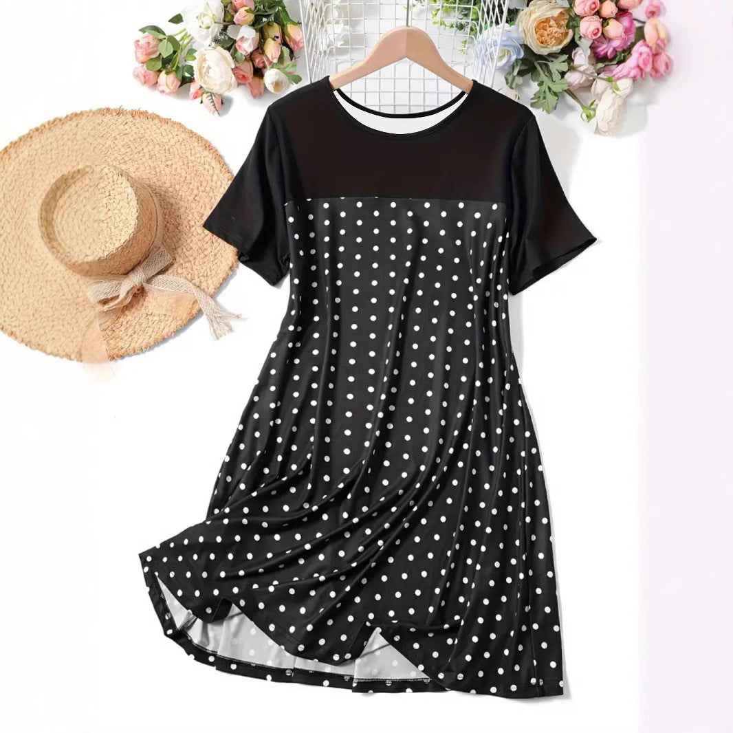 Damen Polka-Dot A-Linie Freizeitkleid EB