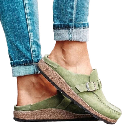 Damen Komfortable Clogs mit anatomischem Fußbett und modischem Schnallen-Design EB