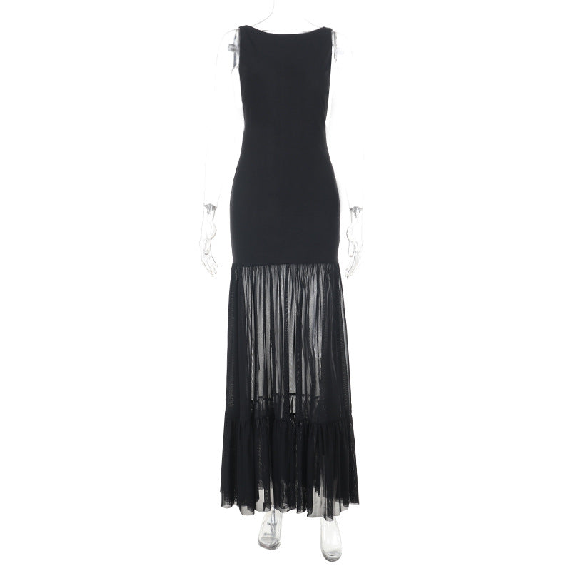 Damen Maxikleid mit transparentem unteren Saum EB