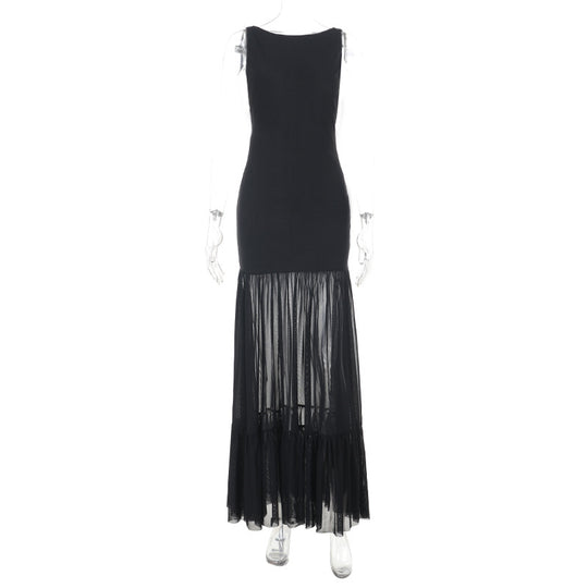 Damen Maxikleid mit transparentem unteren Saum EB