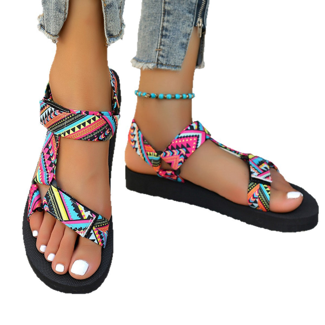Damen Sommerliche Sport-Sandalen mit bunten Riemen und rutschfester Sohle EB