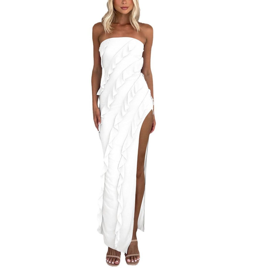 Damen Elegantes Rüschendes Wickelkleid mit seitlichem Schlitz EB