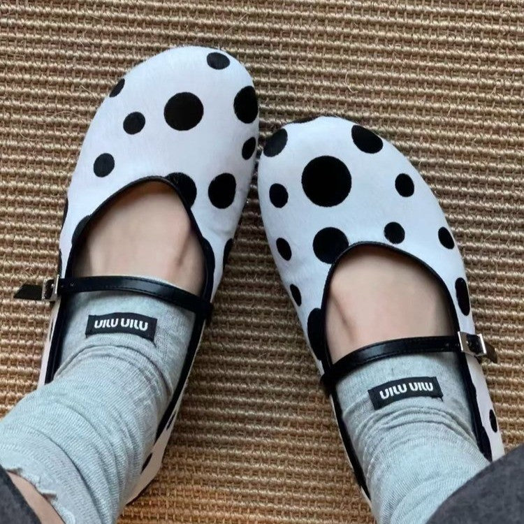 Damen Ballerinas mit modischem Punkten-Design und verstellbarem Riemchen EB
