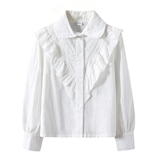 Damen Bluse mit Rüschendetails und feinen Stickereien EB