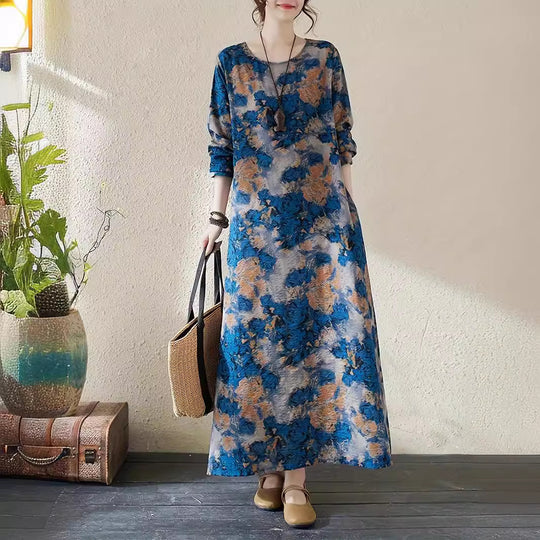 Damen Maxi-Kleid mit floralem Design und lässigem Schnitt EB