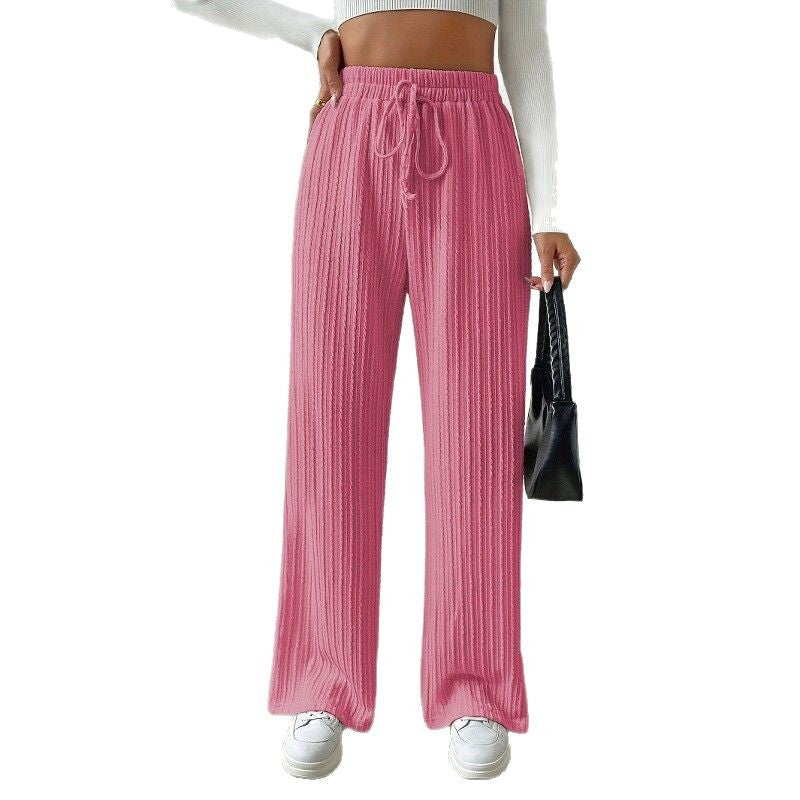 Damen entspannendes Strick-Loungewear-Set mit hoher Taille und weitem Bein EB