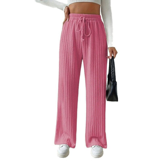 Damen entspannendes Strick-Loungewear-Set mit hoher Taille und weitem Bein EB