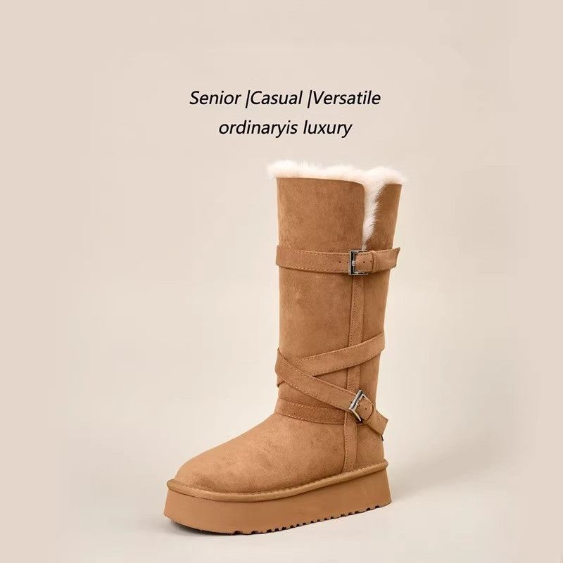 Damen elegante langschaft Stiefel mit verstellbaren Schnallen und rutschfester Sohle EB