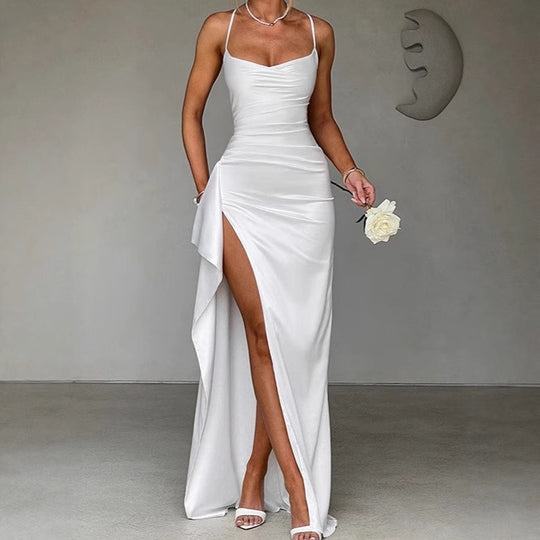 Damen Elegantes Maxikleid mit seitlichem Schlitz und raffinierten Spaghetti-Trägern EB