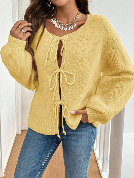 Damen lockerer Strickcardigan mit verstellbarem Bund EB