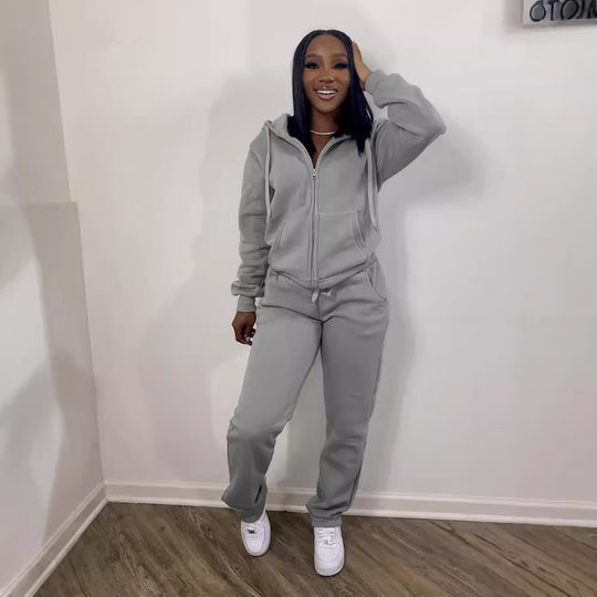 Damen nan Komfort-Zip-Hoodie mit taillenhoher Bootcut-Jogginghose Set EB