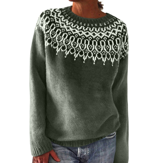 Damen nan Norwegerpullover aus Wollmix mit Rundhalsausschnitt und traditionellem Fair-Isle-Yoke EB