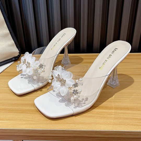 Damen transparente Sling-Sandalen mit floralen Akzenten EB