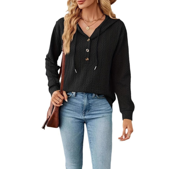 Damen Kapuzenpullover mit strukturierter Oberfläche und Knopfleiste EB