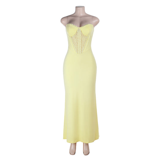Damen elegantes Bodycon-Maxikleid mit Spitzenakzenten EB