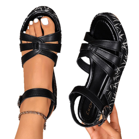 Damen Plateau-Sandalen mit modischem Riemendesign EB