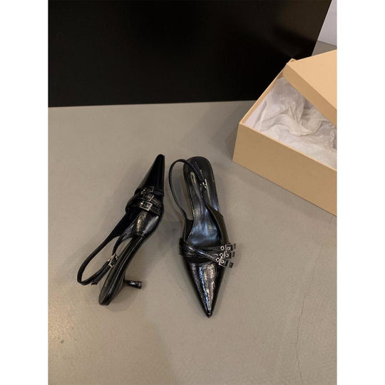 Damen Slingback-Pumps mit schimmerndem Obermaterial und modischen Dekoren EB