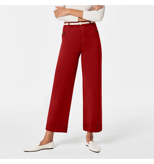 Damen Weite High-Waist Hose mit modischen Knopfdetails EB