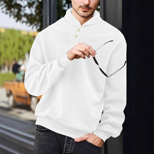 Herren nan eleganter Strickpullover mit Schalkragen, Knopfleiste am Ausschnitt und Karo-Waffelstruktur EB