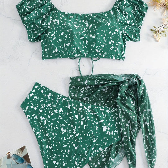 Damen Crop-Bikini Oberteil mit Rüschendetails und passendem Unterteil EB