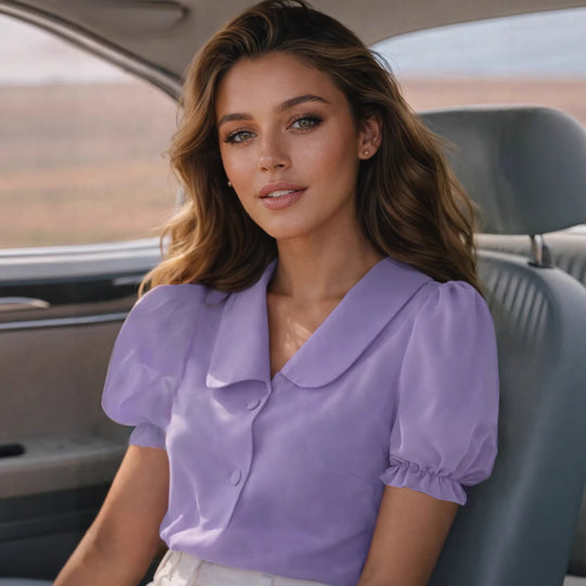 Damen Verspielt geschnittene Bluse mit Puffärmeln und Knopfdetails EB
