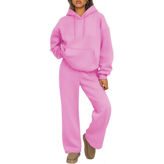 Damen Oversized Hoodie-Set mit Kängurutasche und weiter Palazzohose EB