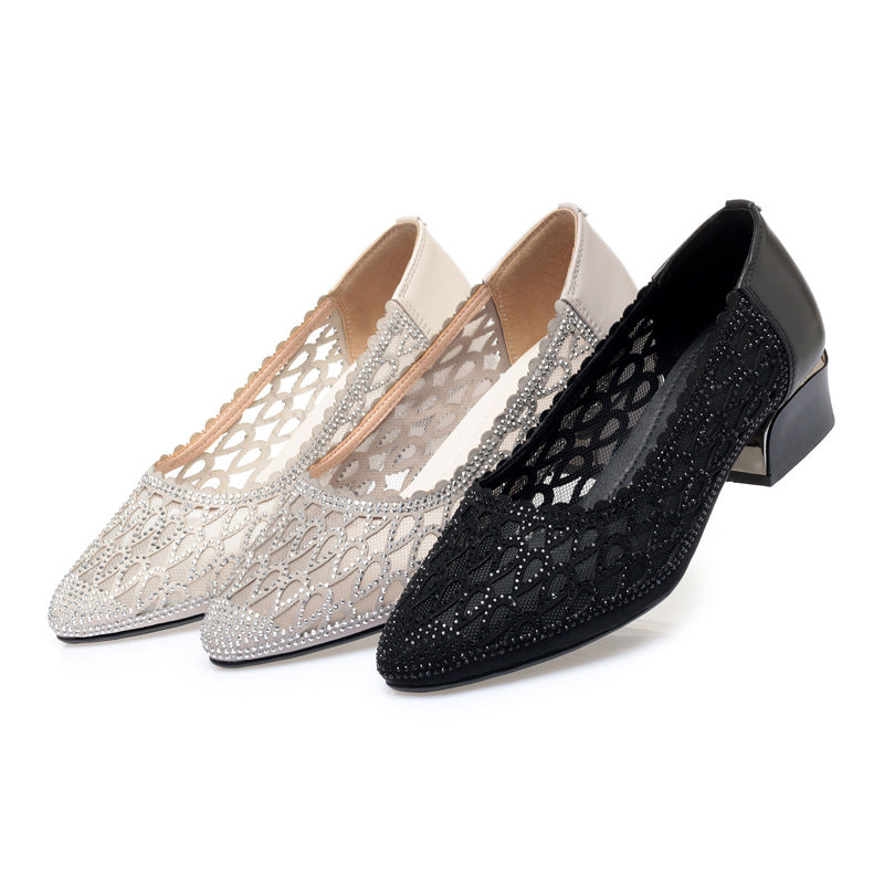 Damen Ballerinas mit funkelndem Strass und elegantem Lochmuster EB