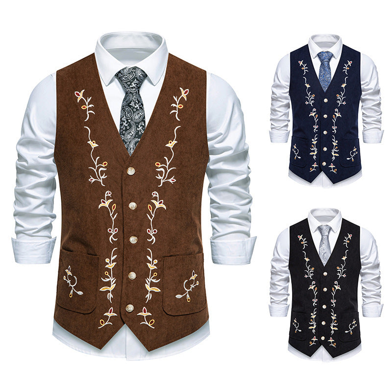 Herren elegante Weste mit floralem Stickdesign EB