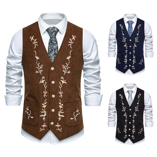Herren elegante Weste mit floralem Stickdesign EB