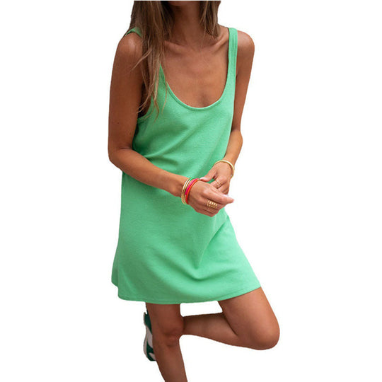 Damen Lässiges Kleid Im Raffinierten Rippschnitt mit Tiefem Ausschnitt und Schlichtem Design EB