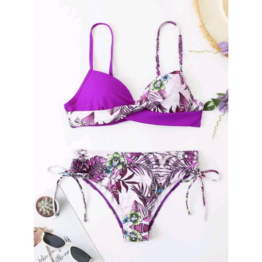 Damen Triangel-Bikini mit floralem Muster und stilvollen Bindebändern EB