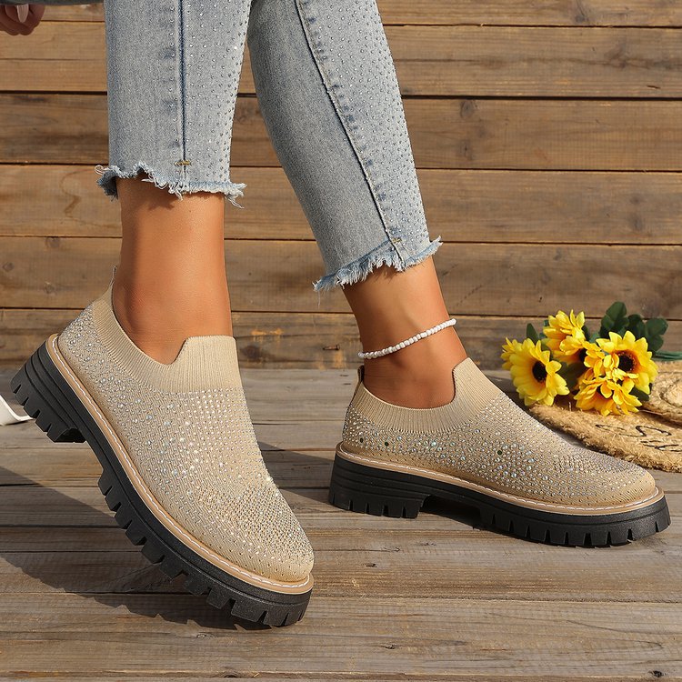 Damen Slip-On Sneakers mit funkelndem Strass und rutschfester Sohle EB