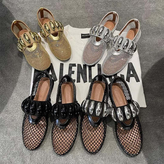Damen Modische Mesh-Sandalen mit metallischem Akzent EB