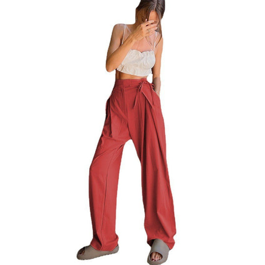 Damen Weitgeschnittene Chinohose mit seitlichem Bindegürtel EB