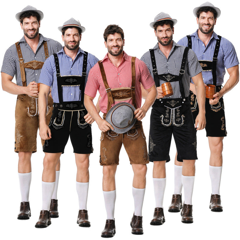 Herren nan traditionelle kurze Trachtenlederhose mit aufwendiger Stickerei und verstellbaren Trägern EB