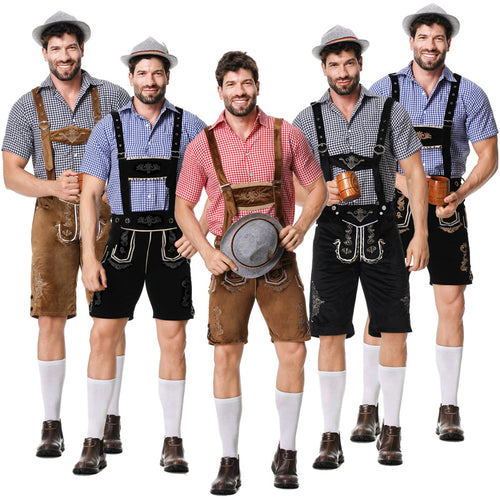 Herren nan traditionelle kurze Trachtenlederhose mit aufwendiger Stickerei und verstellbaren Trägern EB