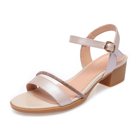 Damen elegante Blockabsatz Sandalen mit verstellbarem Riemen und modischem Schmuckdetail EB