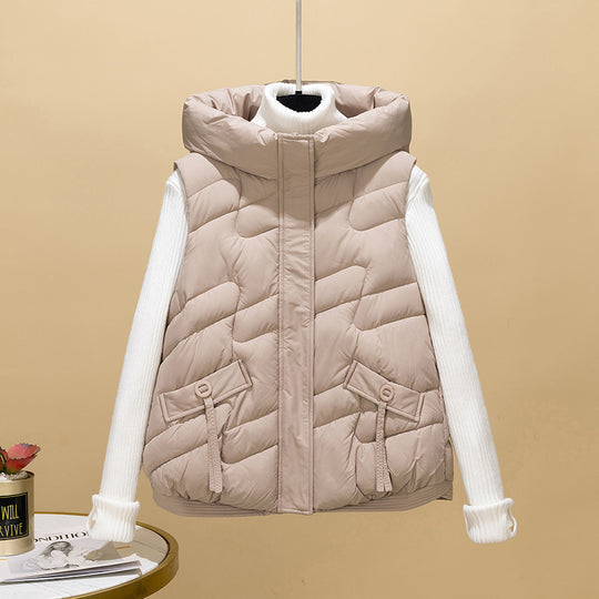 Damen Modische Steppweste mit Kapuze und eleganten Strickärmel EB