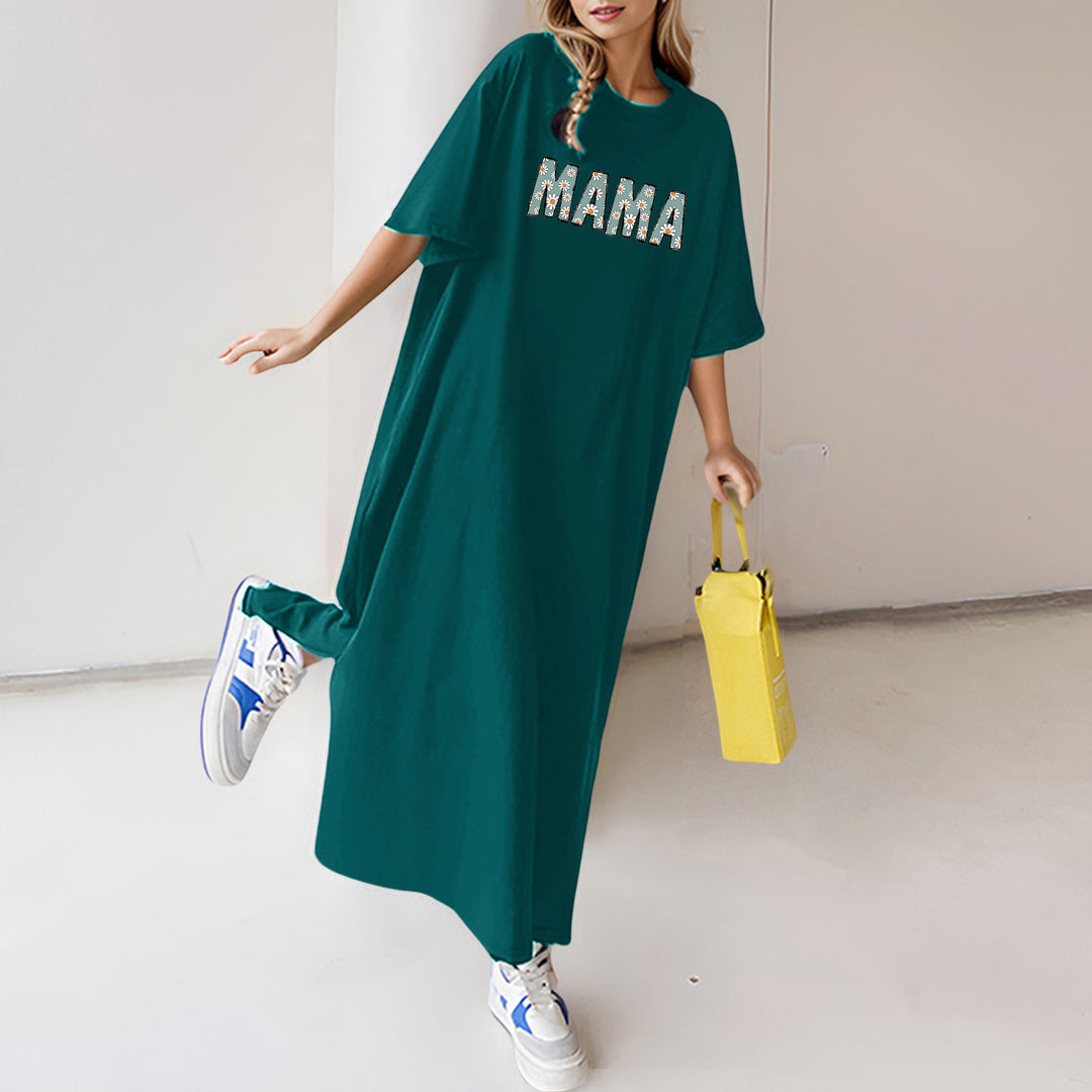 Damen nan florales Statement-Maxikleid im Oversize-T-Shirt-Stil mit Rundhalsausschnitt EB
