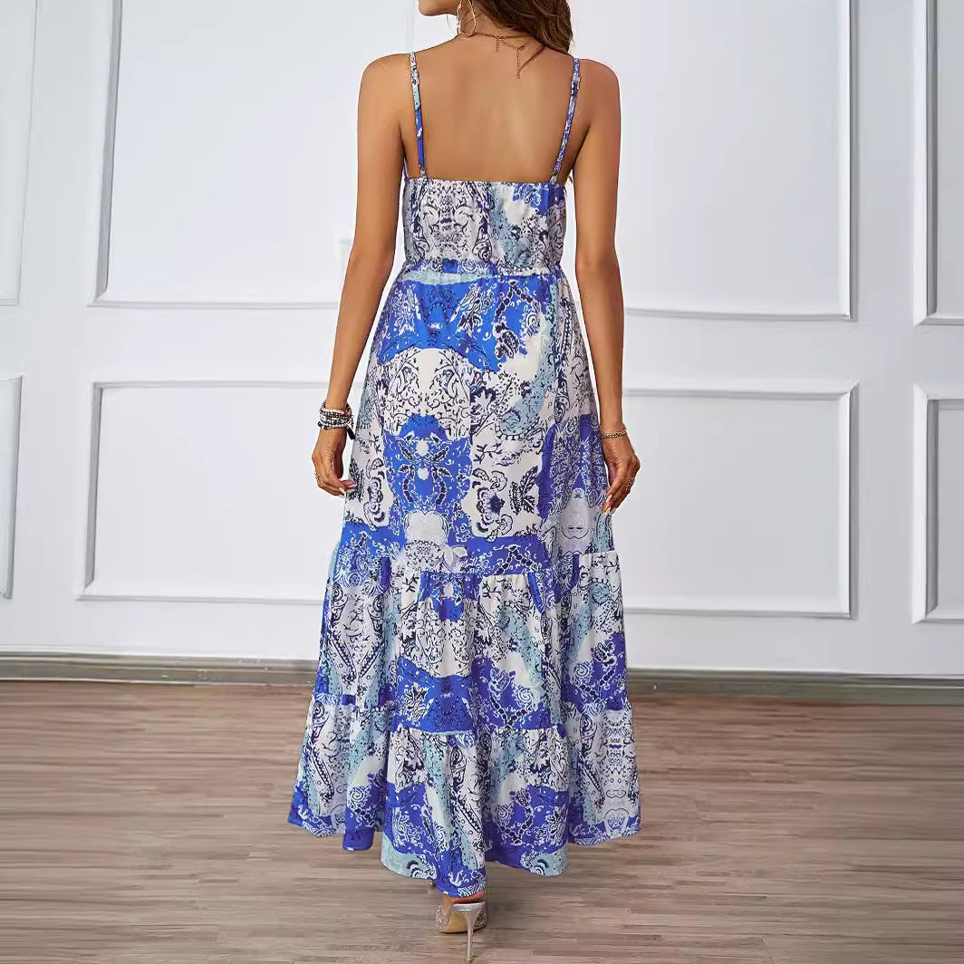 Damen Maxikleid mit luftigen Trägern und floralem Muster EB