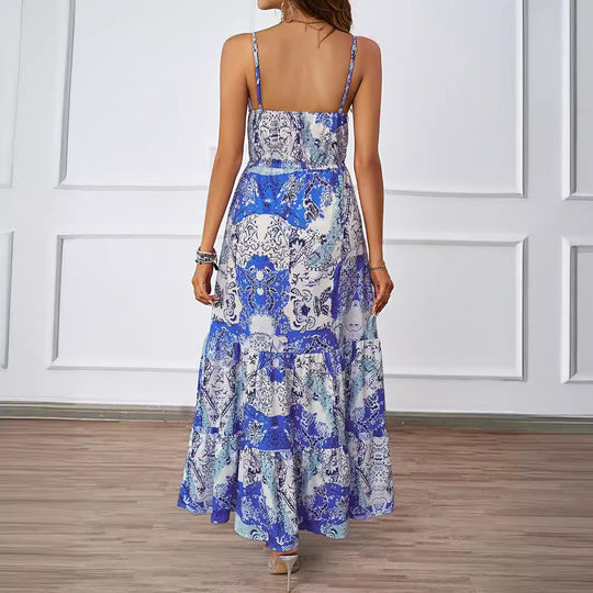 Damen Maxikleid mit luftigen Trägern und floralem Muster EB