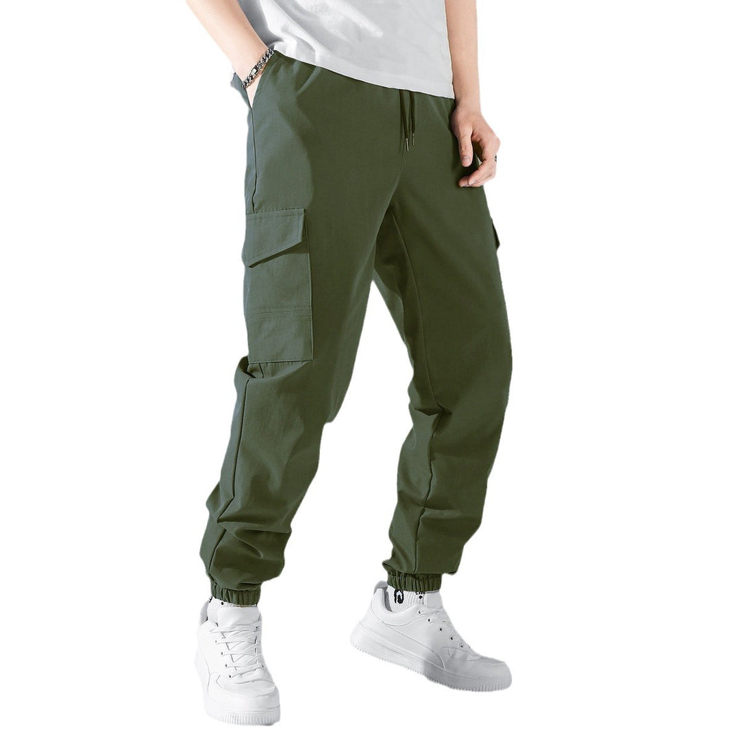 Damen nan lässige Cargo-Hose mit elastischem Kordelzugbund, Klappentaschen und verstellbaren Knöchelschnüren EB