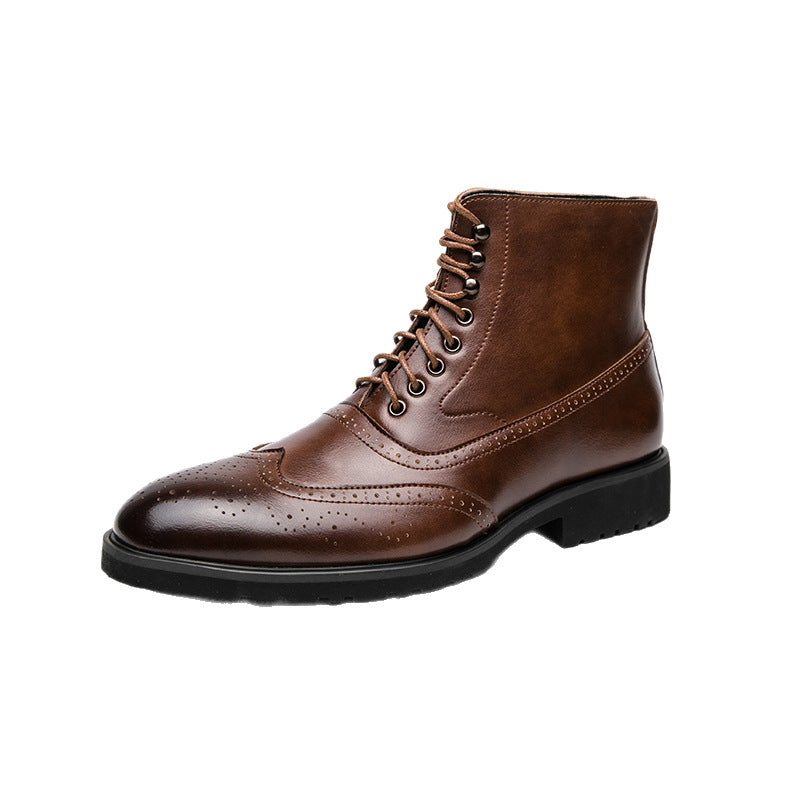 Herren klassische Brogue-Schnürstiefelette mit perforiertem Wingtip und griffiger Gummisohle EB