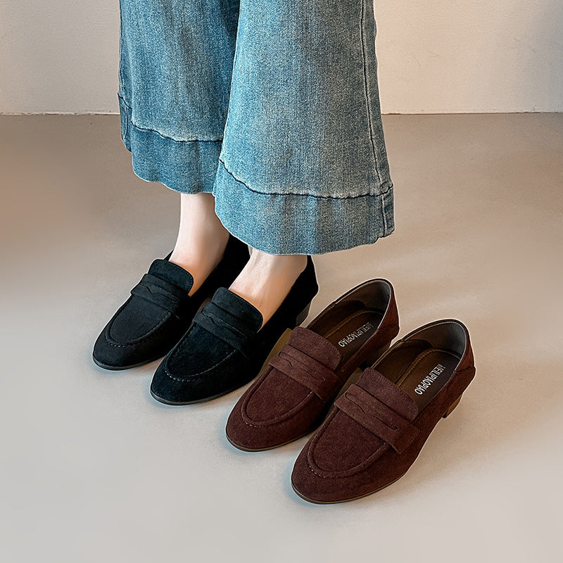 Damen modische Wildleder-Mokassins mit bequemem Blockabsatz EB