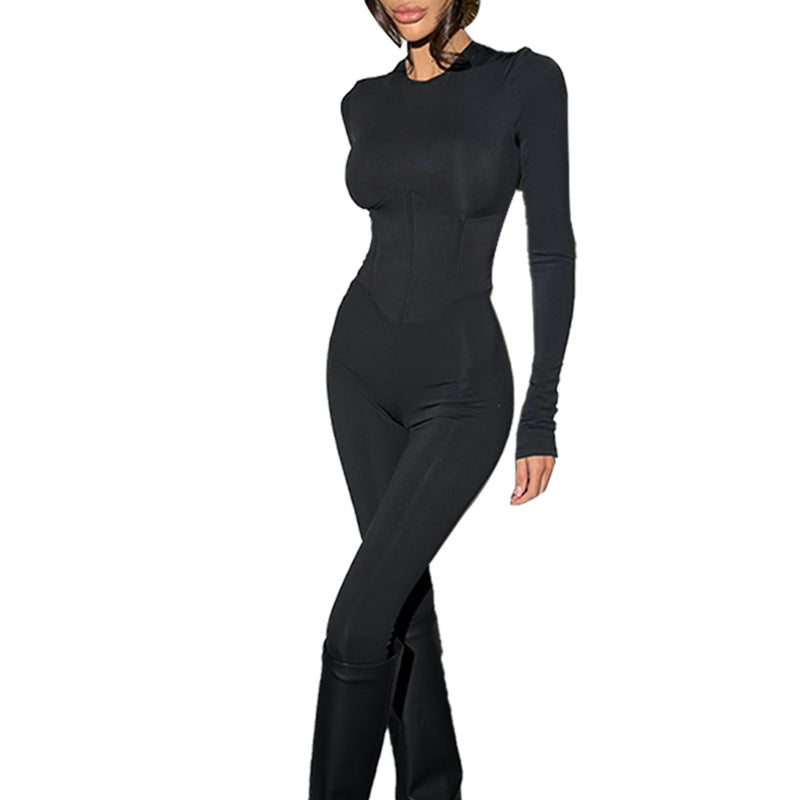 Damen figurbetonter Einteiler mit langem Arm und eleganter Silhouette EB