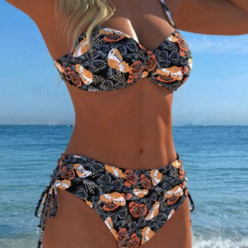 Damen Bikini-Set mit floralem Leopardenmuster und komfortablem Schnitt EB
