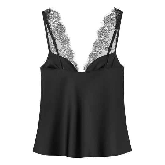Damen elegantes Camisole-Top mit Spitzenbesatz und hochwertigem Stoff EB
