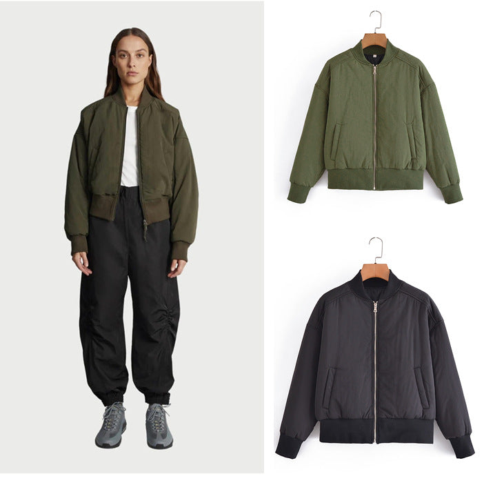 Damen Kurz geschnittene wattierte Blousonjacke mit geripptem Saum EB