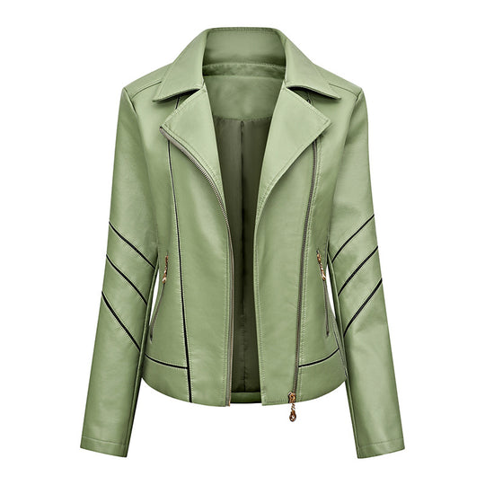 Damen modische Kunstlederjacke mit schicker Zipp-Detailierung EB