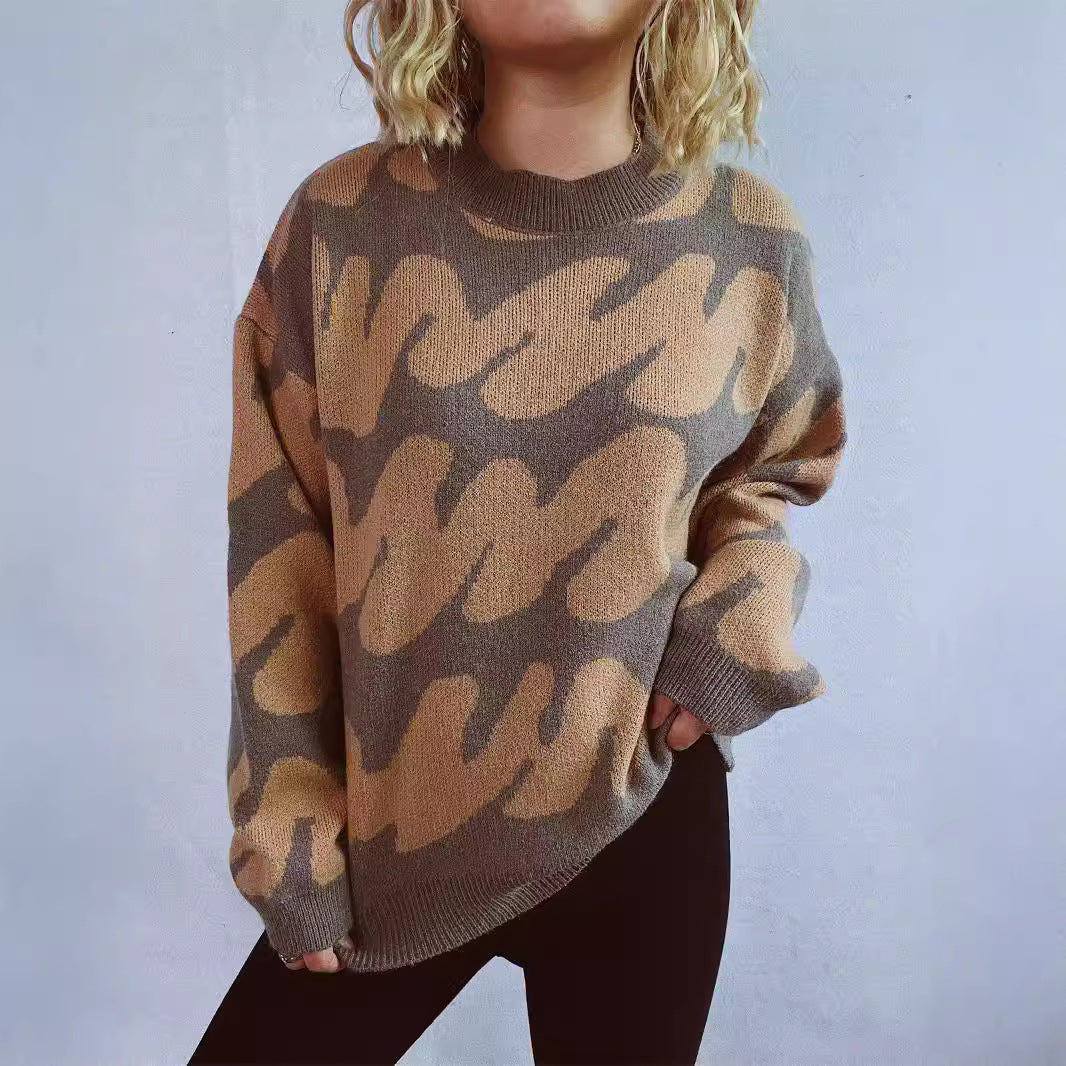 Damen lässiger Pullover mit modernem Farbblockdesign und voluminösen Ärmeln EB